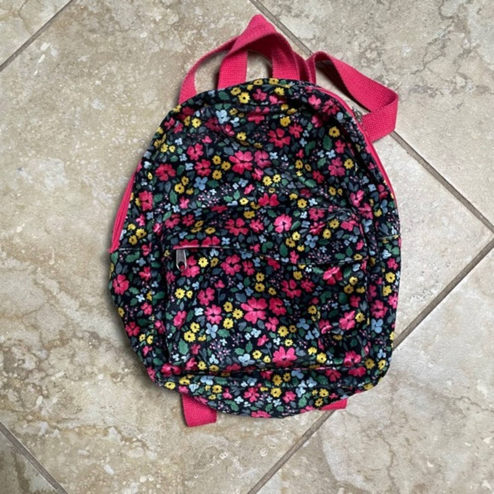 Floral Mini Backpack Small Kids Backpack Colorful Pink Accent School Bag